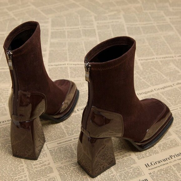 Burgundy Elegant Women's Waterproof Platform High Heel Boots - Picture 5 of 5